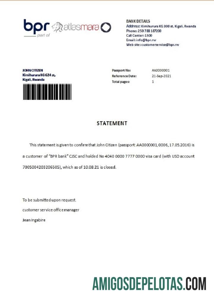 Referência de fechamento do BPR em Ruanda modelo